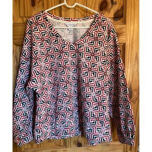 Liz Claiborne Womens pullover sweatshirt Size XL Red White Black Long Sleeve New